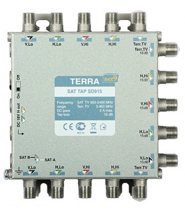 Odgałęźnik TV/SAT SD-915 klasa A, 9-we, 18-wy Terra 15 dB
