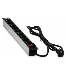 Listwa zasilająca RACK 19" AC 230 V 9 gniazd, wyłącznik, dł. przewodu: 1,6 m