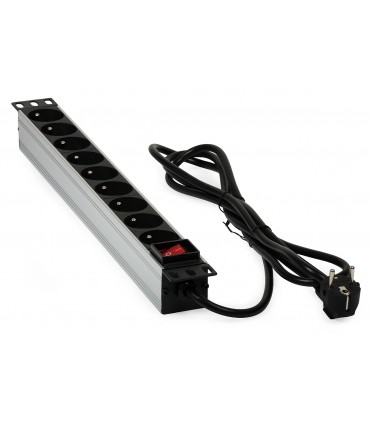 Listwa zasilająca RACK 19" AC 230 V 9 gniazd, wyłącznik, dł. przewodu: 1,6 m