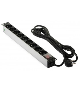 Listwa zasilająca RACK 19" AC 230 V 9 gniazd, wyłącznik, dł. przewodu: 5 m