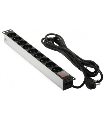 Listwa zasilająca RACK 19" AC 230 V 9 gniazd, wyłącznik, dł. przewodu: 5 m