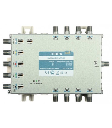 Multiswitch MV-508 Terra klasa A, 5-wejściowy 8-wyjściowy z regulacją wzmocnienia IF