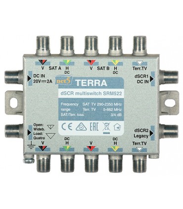Multiswitch SRM-522 (950...2150 MHz/290...2340 MHz) Terra z AGC - klasa A z pasywnym torem TV system Digital SCR/Unicable
