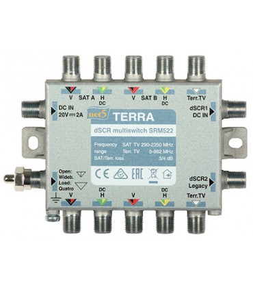 Multiswitch SRM-522 (950...2150 MHz/290...2340 MHz) Terra z AGC - klasa A z pasywnym torem TV system Digital SCR/Unicable
