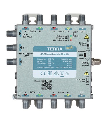 Multiswitch przelotowy SRM-524 Terra z aktywnym torem FM/DAB/DVB-T i wbudowanym AGC - klasa A system Digital SCR/Unicable