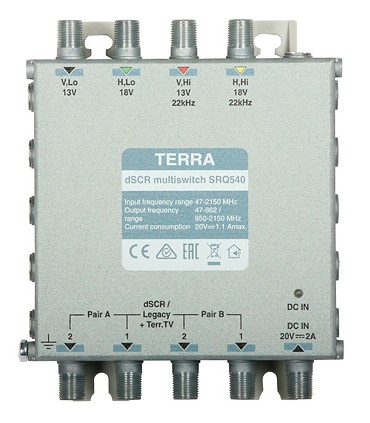 Multiswitch SRQ-540 Terra z AGC - klasa A z aktywnym torem TV system Digital SCR/Unicable
