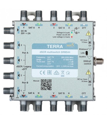 Multiswitch przelotowy SRM-544 Terra z aktywnym torem FM/DAB/DVB-T i wbudowanym AGC - klasa A system Digital SCR/Unicable