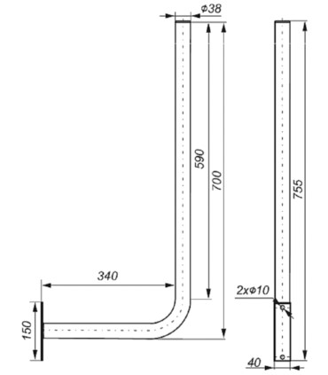 Uchwyt antenowy murowy UML-38L30x60 ocynkowany