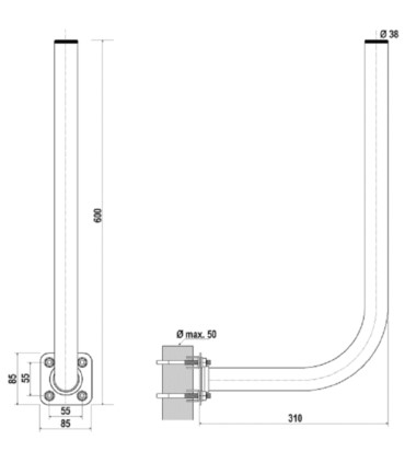 Uchwyt masztowy URL-38Z30x60 cynkowany