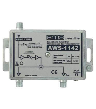 Wzmacniacz antenowy wewnętrzny z zasilaczem AWS-1142 SilverLine