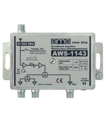 Wzmacniacz antenowy wewnętrzny z zasilaczem AWS-1143 SilverLine