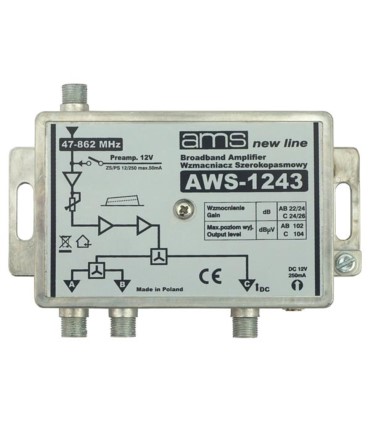 Wzmacniacz antenowy wewnętrzny z zasilaczem AWS-1243 SilverLine