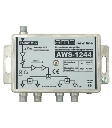 Wzmacniacz antenowy wewnętrzny z zasilaczem AWS-1244 SilverLine