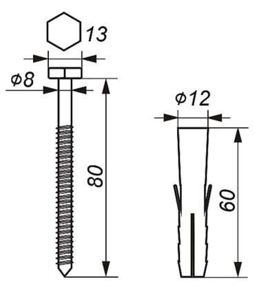 Kołek rozporowy 12mm / 8mm / 80mm [1 szt.]