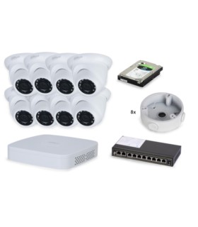 Zestaw monitoringu IP Dahua: 8x IPC-HDW1230S-0280B-S5, 1x NVR2108-S3, 1x Dysk 2TB, 1x Switch PoE PRO0208afat 8xFE(8xPoE) 2xGE 80