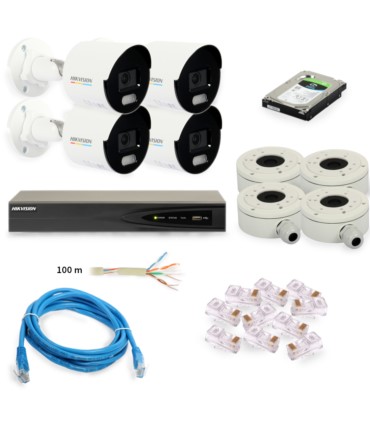 Zestaw monitoringu IP Hikvision: 4x DS-2CD1047G0-L(C), DS-7604NI-K1/4P(C), Dysk 2TB + akcesoria