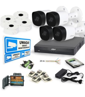Zestaw monitoringu Dahua: 4x HAC-B2A21-0360B, XVR5104HS-I3, Dysk 1TB + akcesoria
