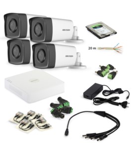 Zestaw monitoringu Hikvision 1xDS-7104HQHI-K1(C)(S), 4xDS-2CE17D0T-IT3F, Dysk1TB + akcesoria