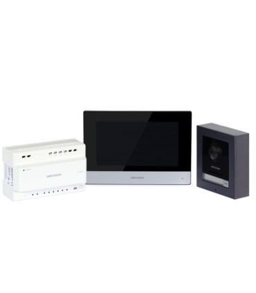 Zestaw wideodomofonowy Hikvision 2-Wire DS-KIS702Y (DS-KD8003Y-IME2, DS-KH6320Y-WTE2, DS-KAD704Y, microSD, zasilacz)