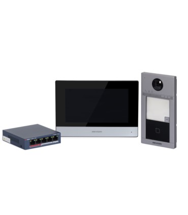 Zestaw wideodomofonowy Hikvision IP Villa 2 gen. DS-KIS604-S(B) (DS-KV8113-WME1(B)/Surface, DS-KH6320-WTE1, DS-3E0105P-E/M(B))