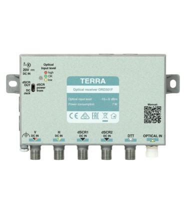 Odbiornik optyczny ORD301F E z wyjściem Wideband + DVB-T2 + 2x dSCR/Unicable TERRA